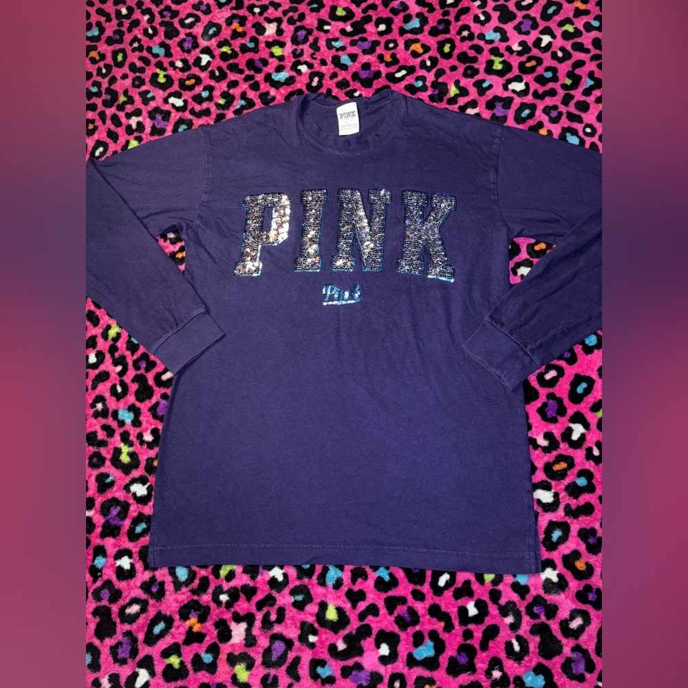 Small Navy Sequin PINK Victoria's Secret Long Sleeve Shirt